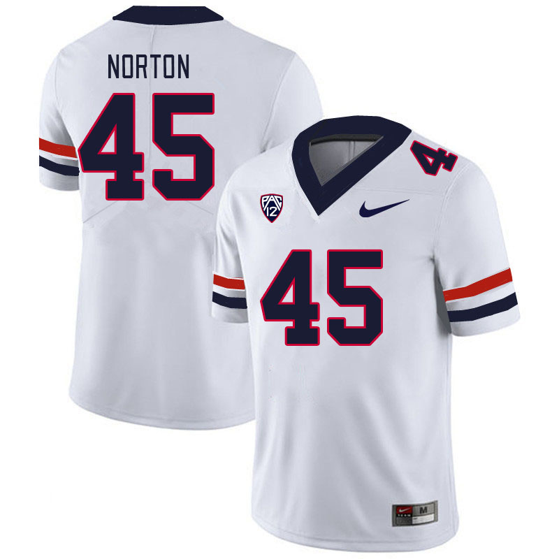 Men #45 Bill Norton Arizona Wildcats College Football Jerseys Stitched-White